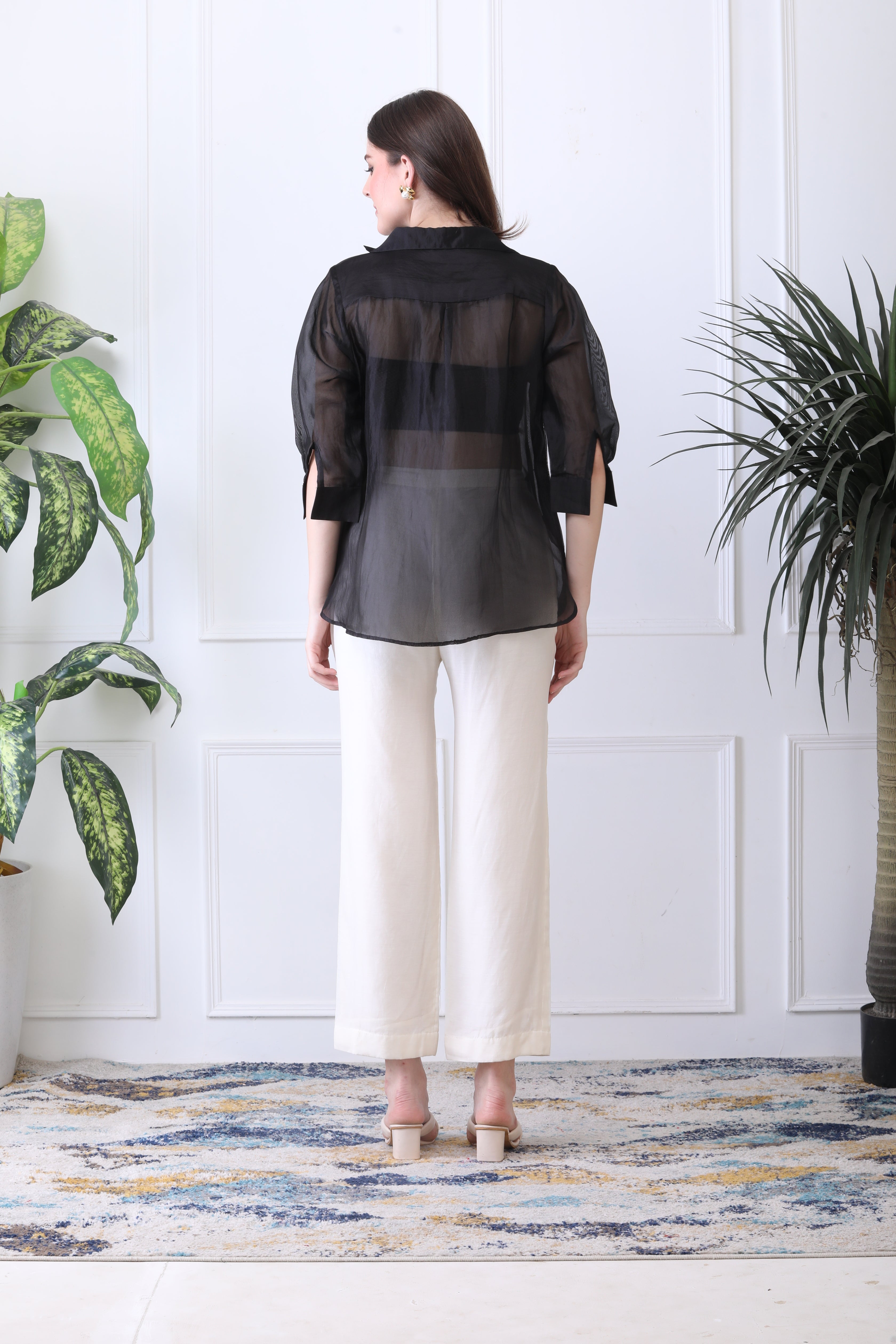 Stuart Black  Embroidered Chanderi Top with Ivory Pants