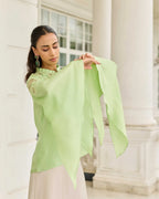 Reverie Pastel Verdant Hand Patched French Lace Twill Silk Top