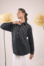 THE BLACK CHECKS STONE TASSEL CRAPE SHIRT