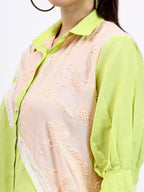 Green and Peach Lace detailing shirt with pearl touch