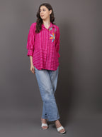 Pink Crushed Embroidered Shirt