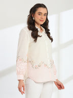 Cendre Pink Hand Embroidered French lace Silk Linen Shirt