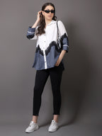 White Georgette and denim shirt with lace detailing