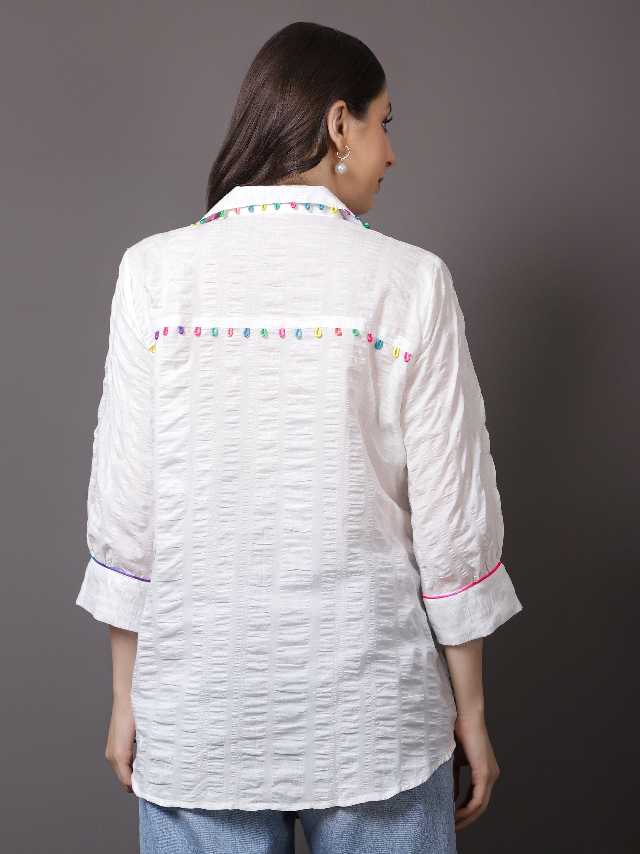 White Crushed Sequin Shirt - Gagan Vohra