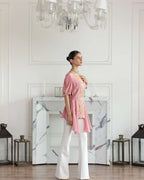 Dahlia Blossom Pink Mettalic French Lace Crepe Top
