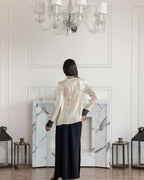 Moonstone Beige Shimmer French Lace Chiffon Top