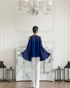 Seraphine Navy Blue Hand embroidered Flat Chiffon Top - Dareiss