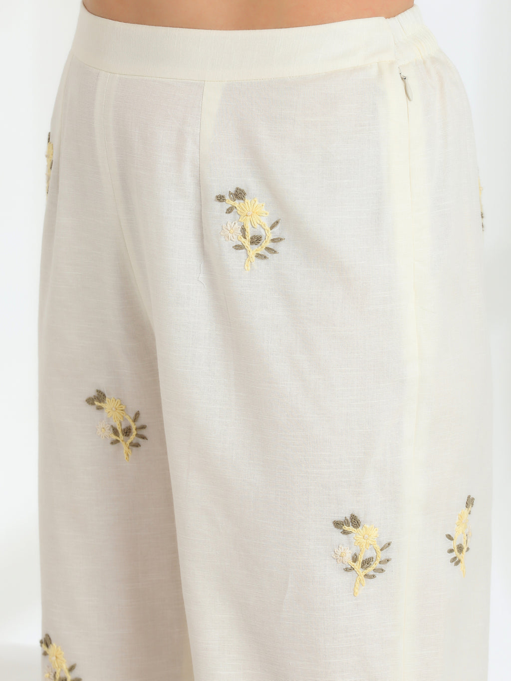 Butter Bloom yellow Hand Embroidered French lace Linen Cotton co-ord set - Dareiss