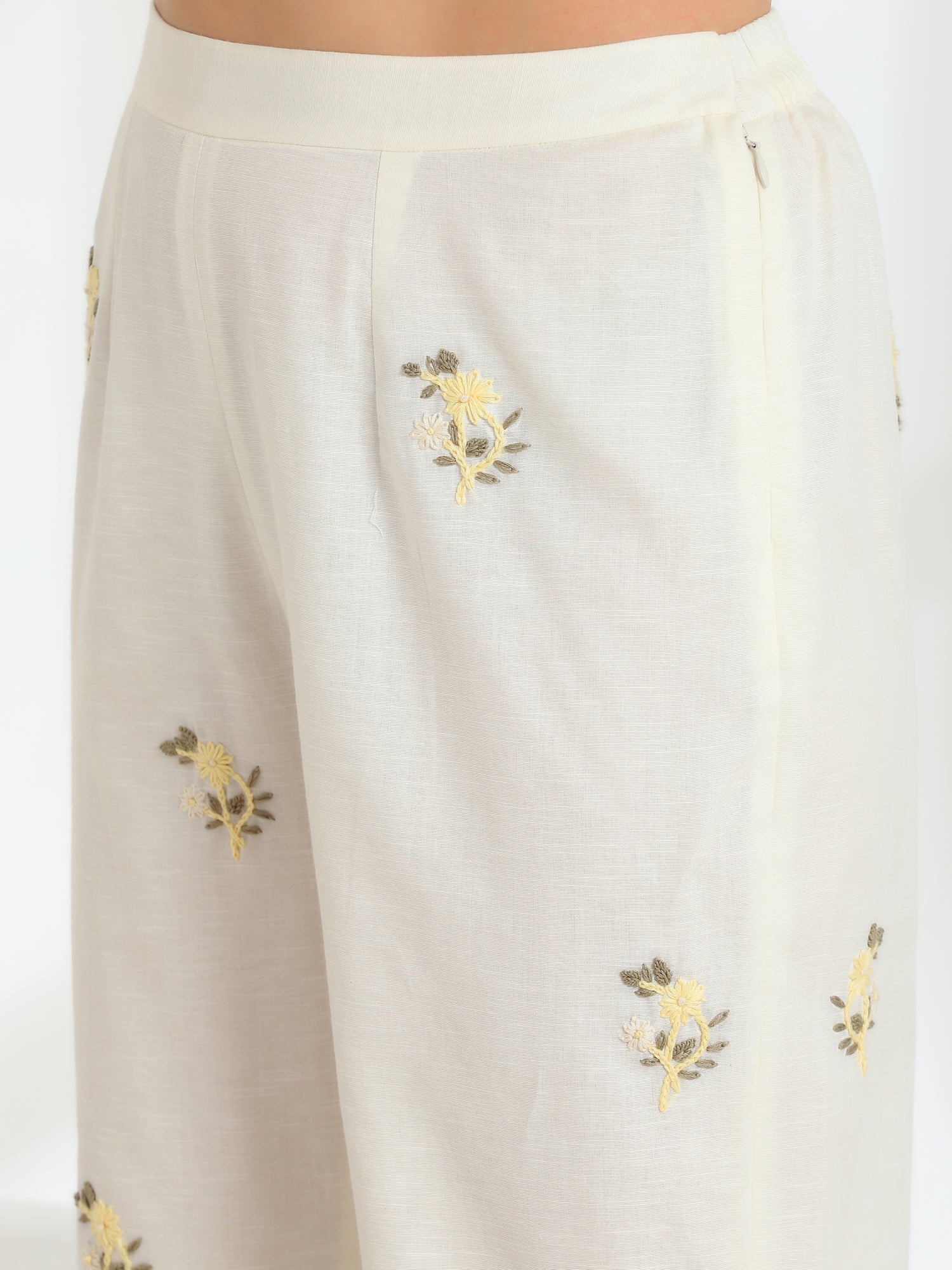 Butter Bloom yellow Hand Embroidered French lace Linen Cotton co-ord set - Dareiss