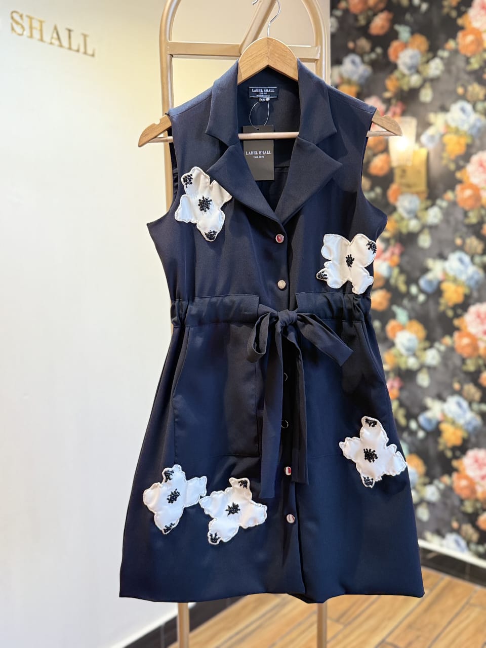 Black Sleeveless Leather Patch Dress
