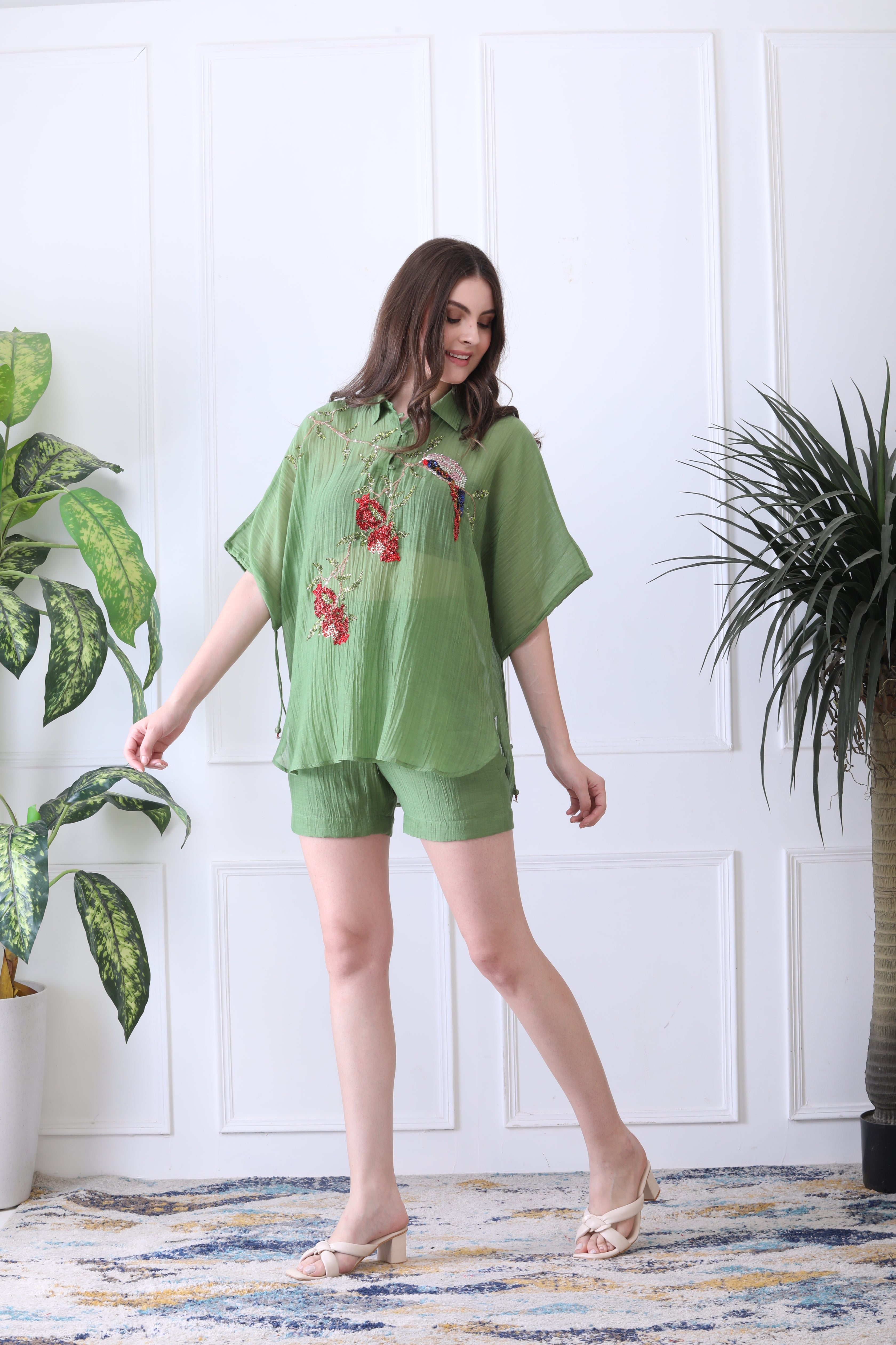 Otto Green Embroderied Cord Set