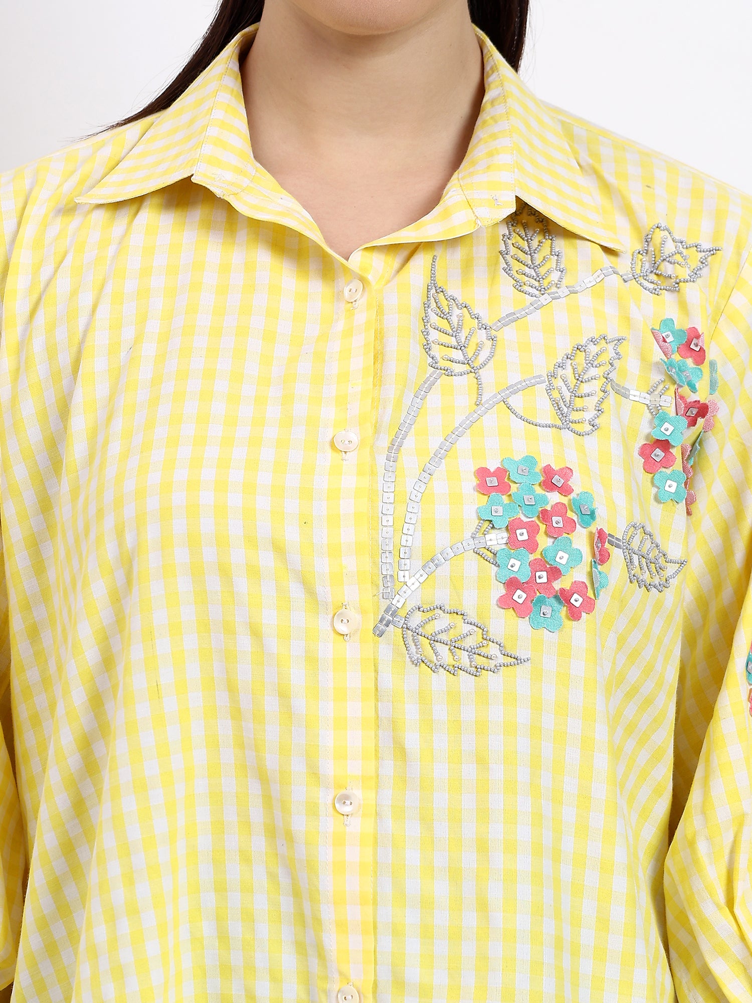Yellow check Embroidered Shirt