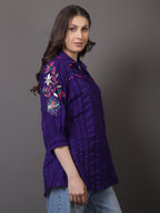 Purple Crushed Embroidered Shirt