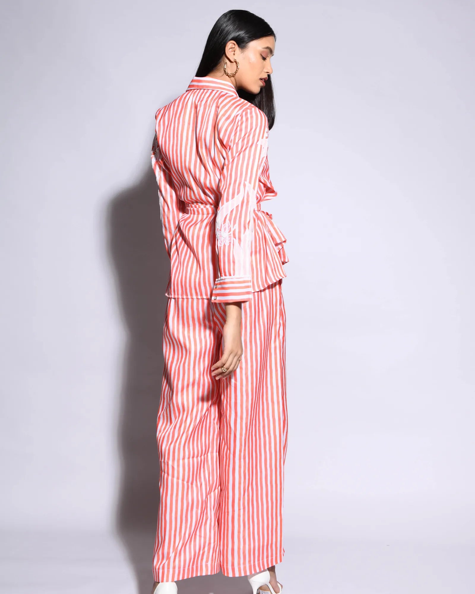 Orange Stripped Silk Co-Ord Set