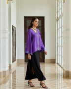 Elaria Purple Hand Embroidered French Lace Twill Silk Shirt
