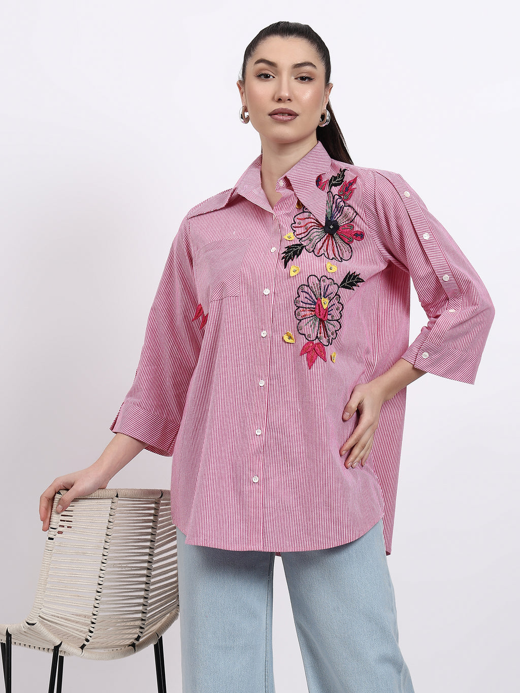Pink stripes embroidered shirt - Gagan Vohra