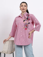 Pink stripes embroidered shirt - Gagan Vohra