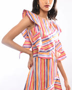 Multi Colour Striped  Midi Dress