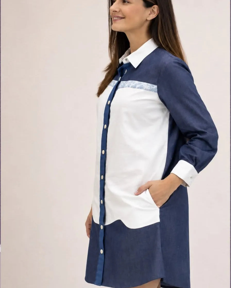 Denim Panel Shirt Dress