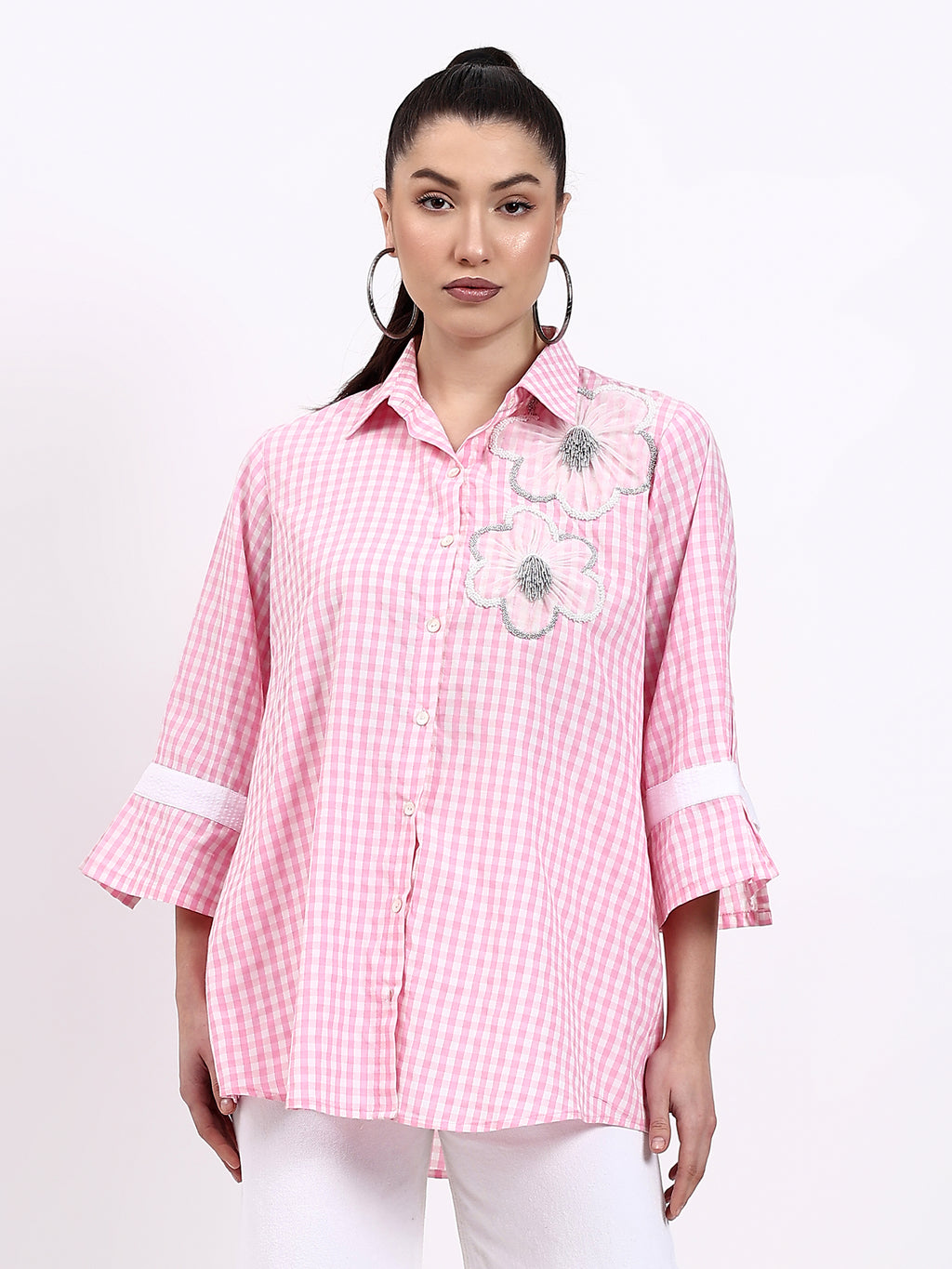 Pink Check Embroidered Shirt - Gagan Vohra