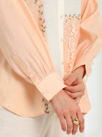 Floréa Peach Hand Embroidered French lace Silk Linen shirt - Dareiss