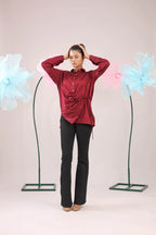 THE MAROON GATHERED TIE UP COTTON SHIRT