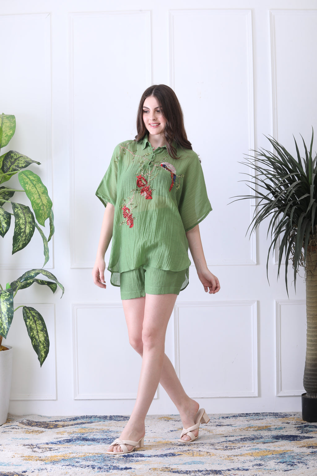 Otto Green Embroderied Cord Set