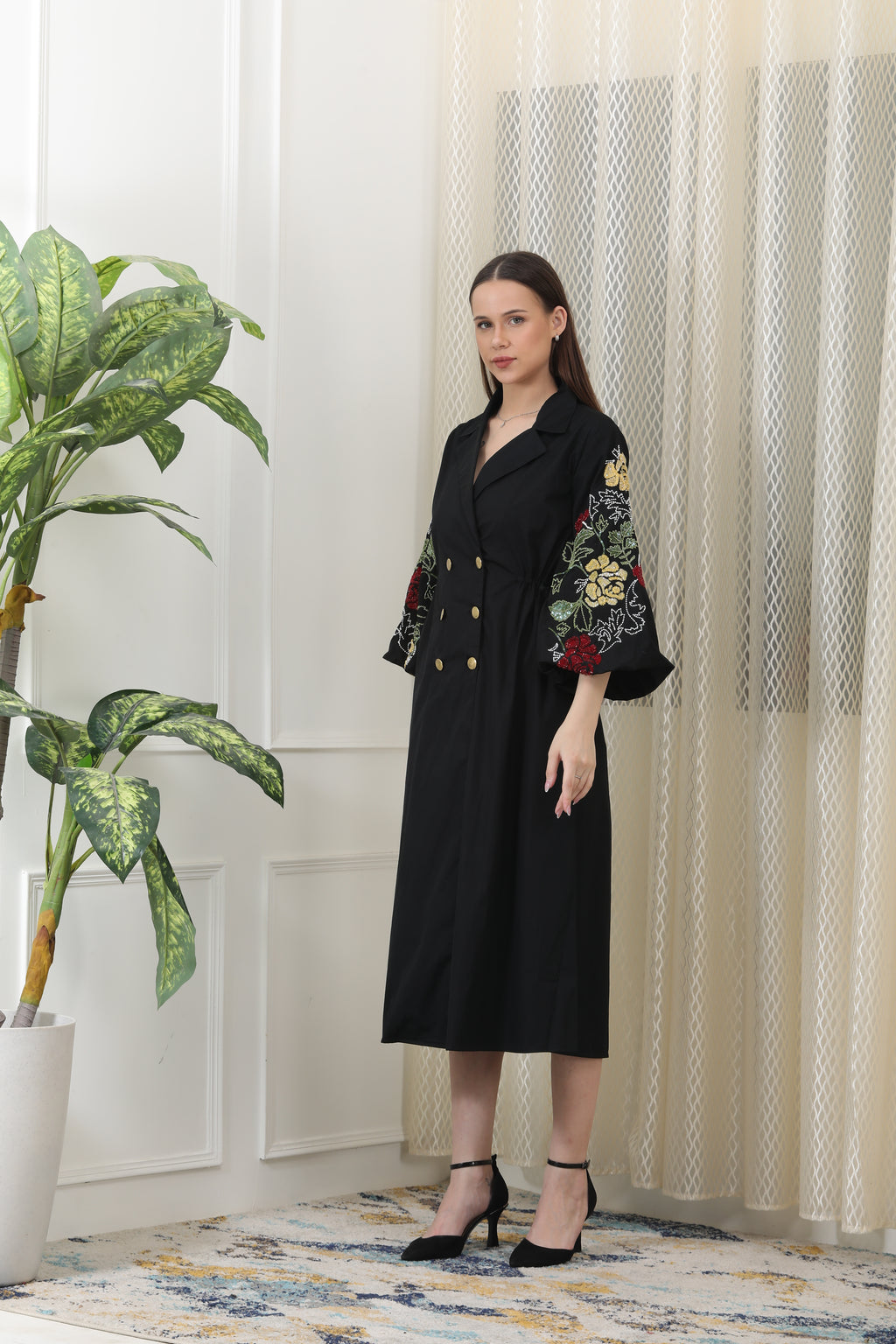 Iris Black Poplin Dress