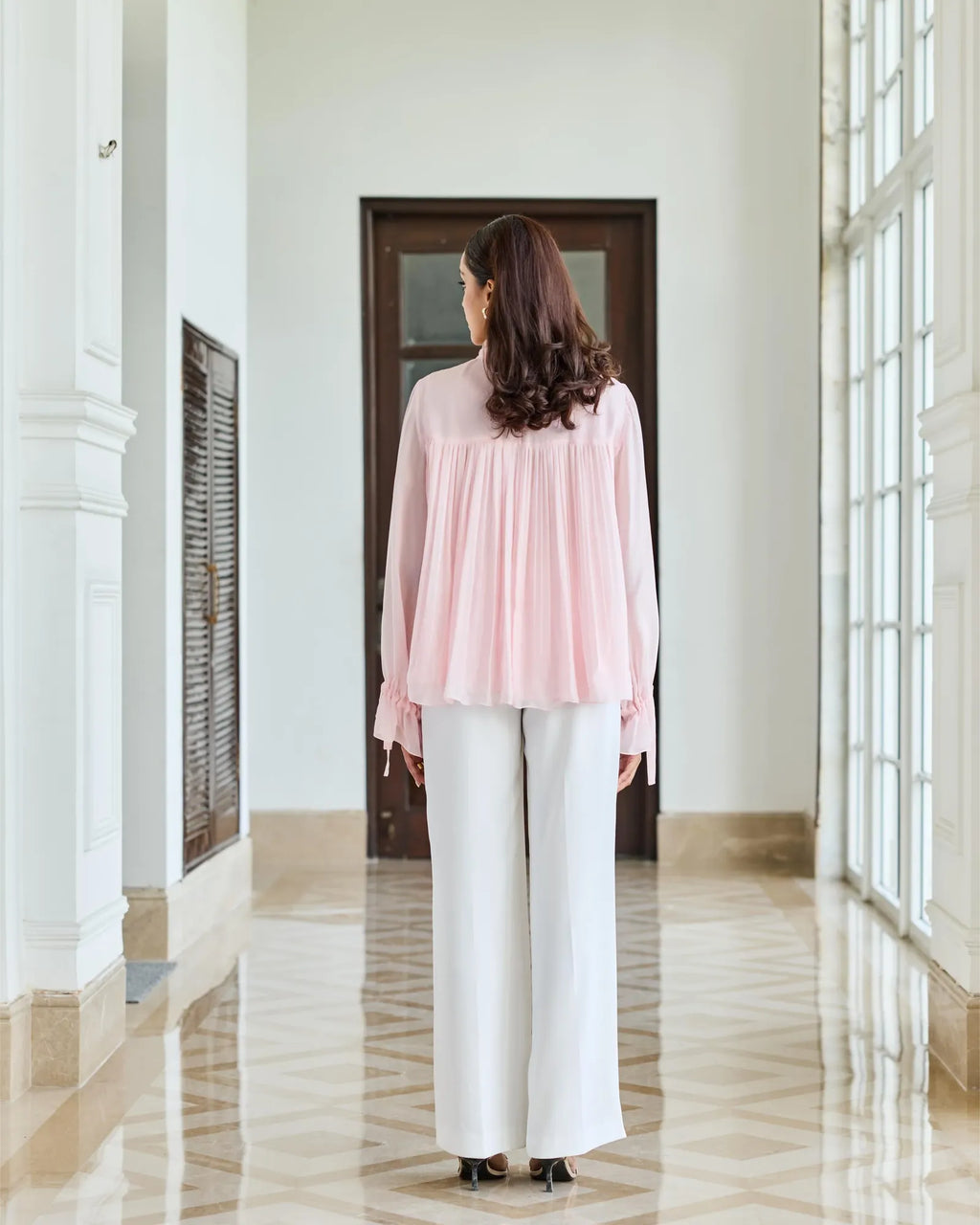 Petal Crest Pink Bow French Lace Flat Chiffon Top