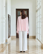 Petal Crest Pink Bow French Lace Flat Chiffon Top