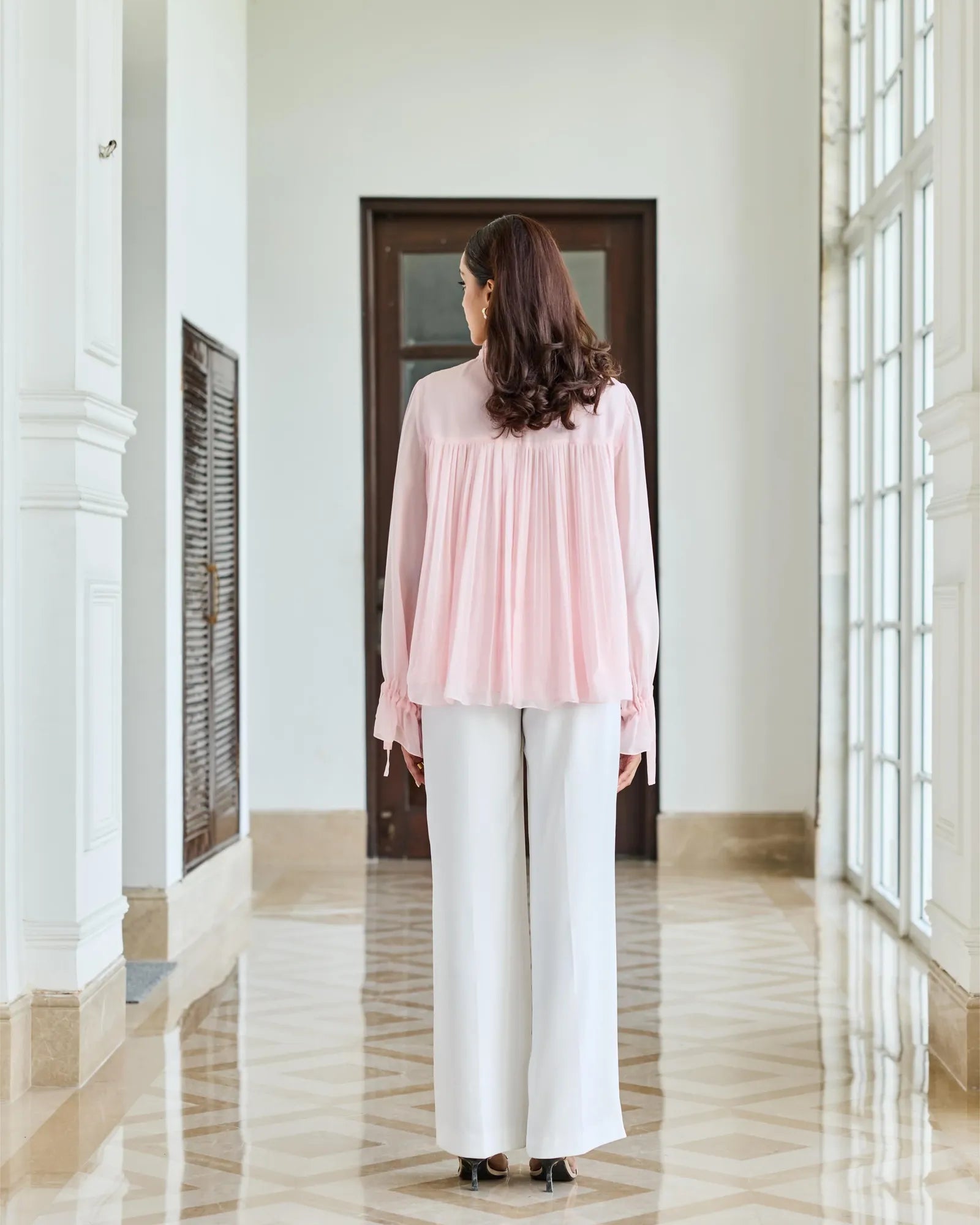 Petal Crest Pink Bow French Lace Flat Chiffon Top