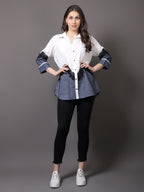 White Georgette and denim shirt with lace detailing - Gagan Vohra