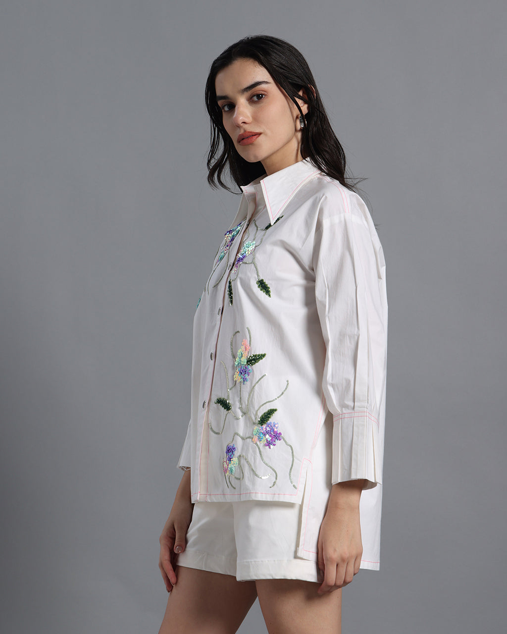 Pearl Cotton White Shirt Set
