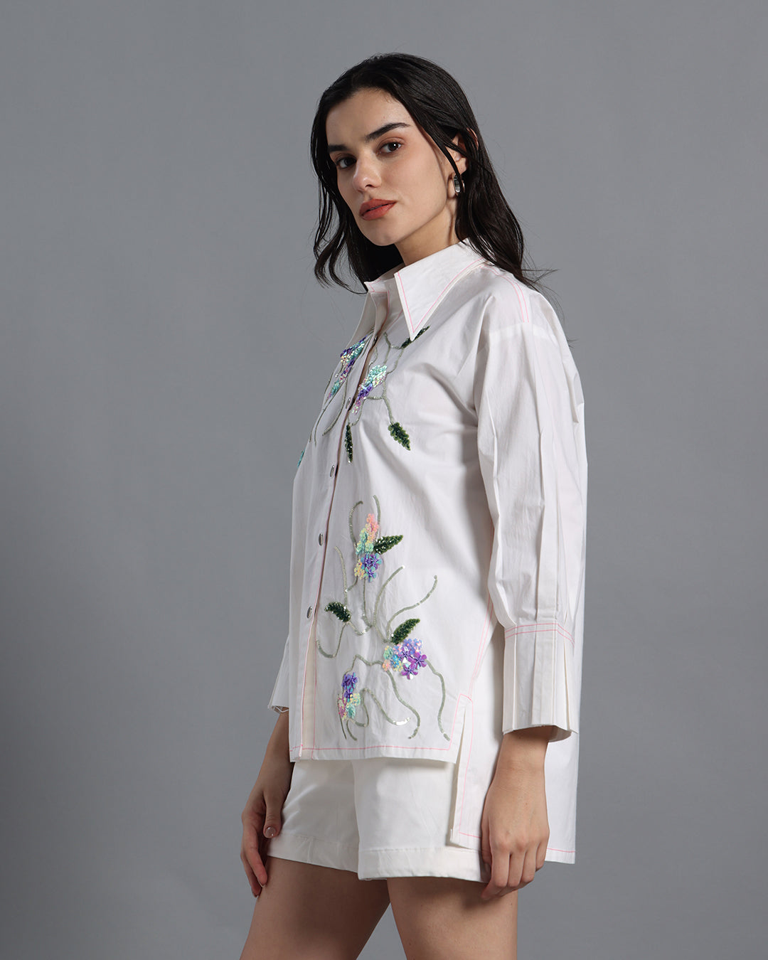 Pearl Cotton White Shirt Set