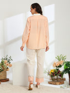 Floréa Peach Hand Embroidered French lace Silk Linen Co-ord Set