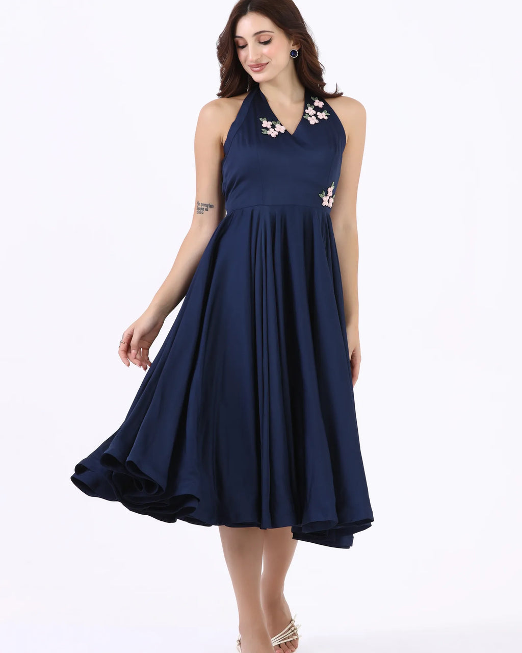 Midnight Blossom Halter Dress