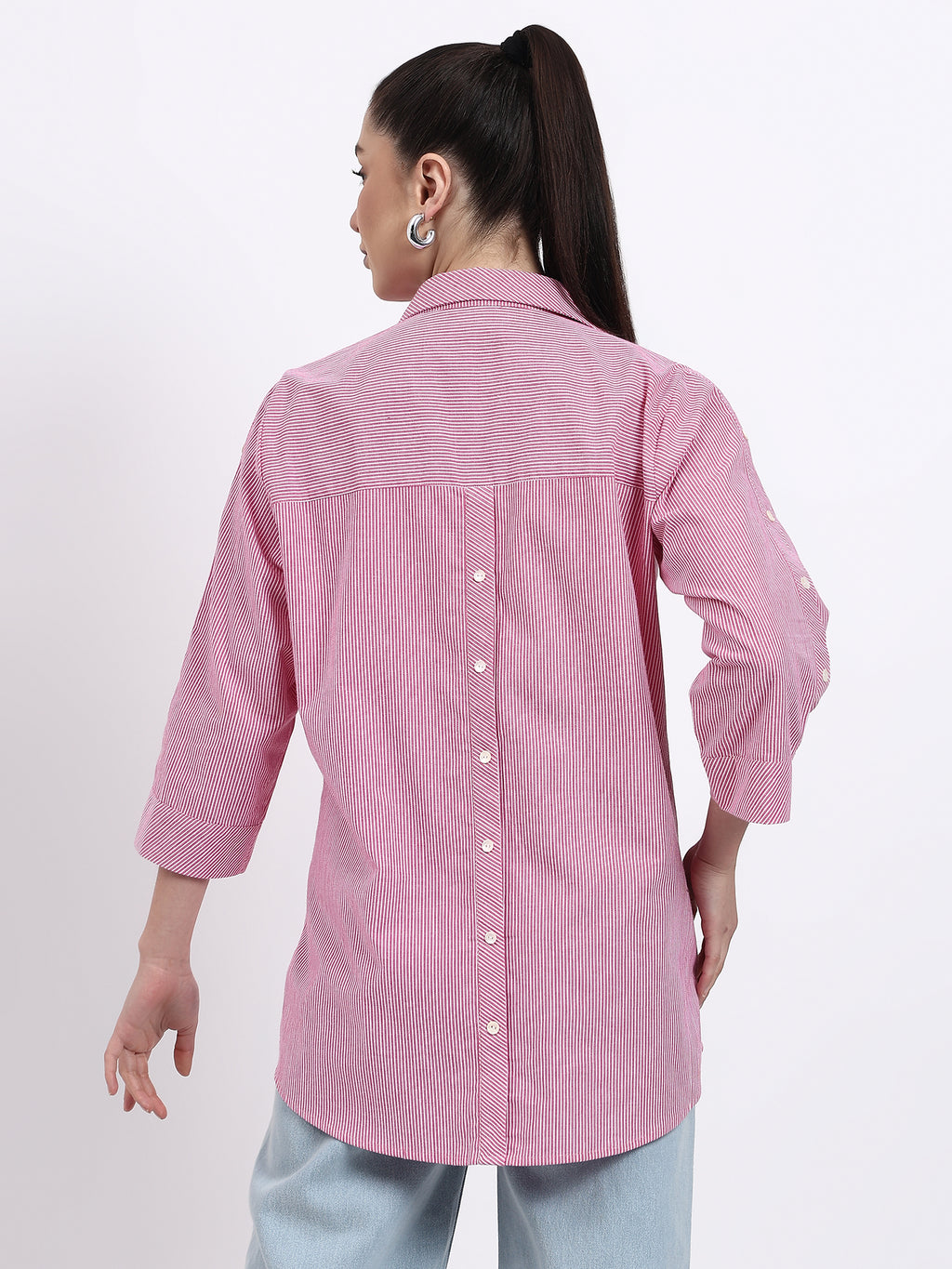 Pink stripes embroidered shirt