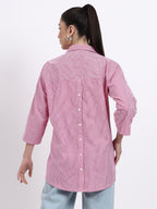Pink stripes embroidered shirt