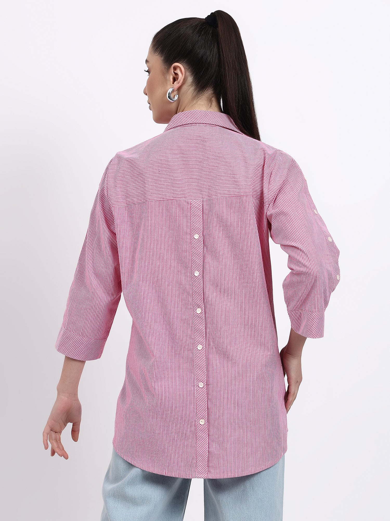 Pink stripes embroidered shirt