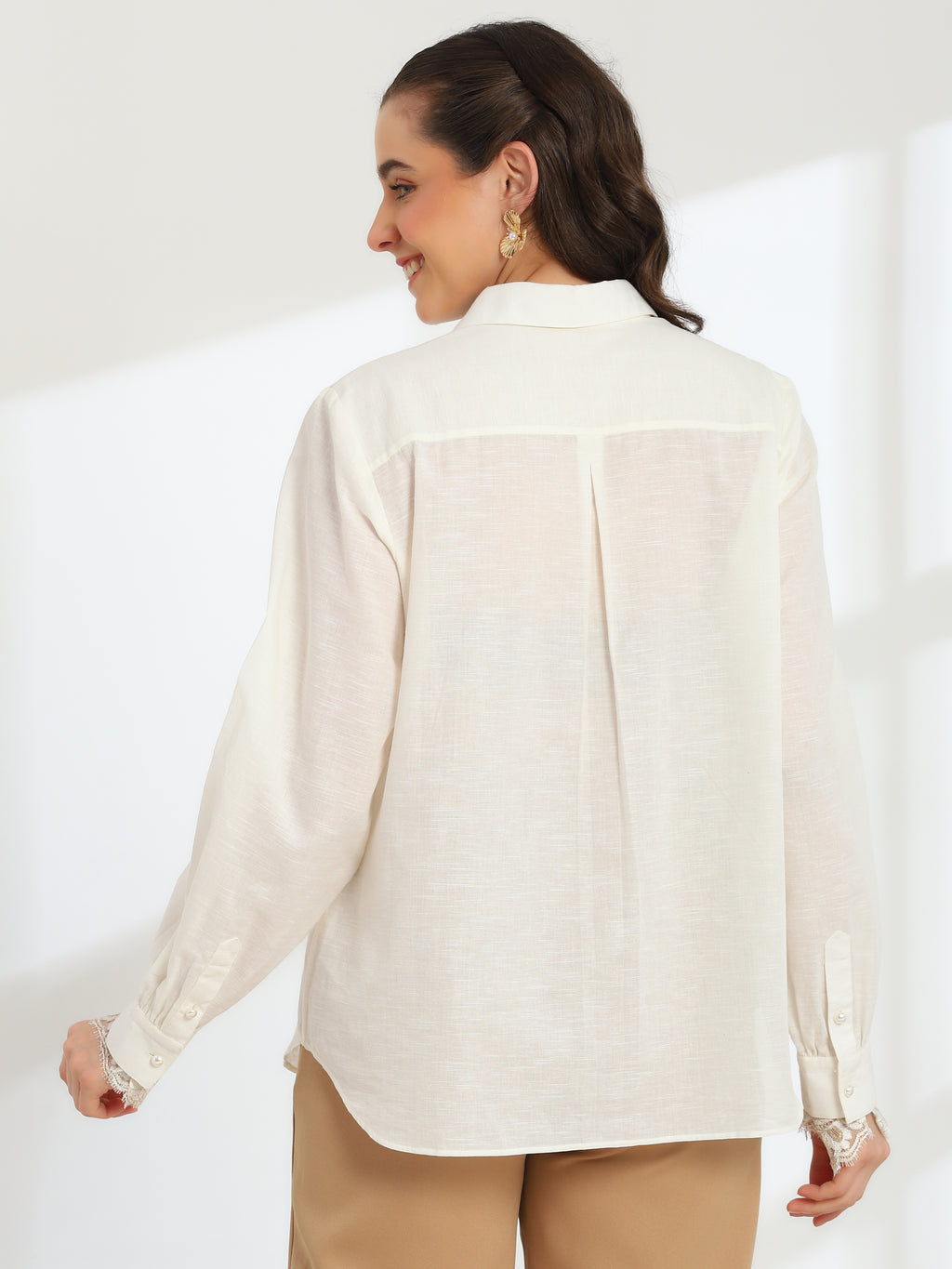 Moonlight Pearl French lace Linen Shirt