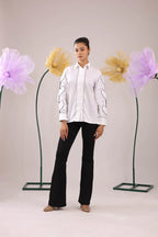 THE WHITE HEART SLEEVE COTTON SHIRT WITH WIDE PLACKET