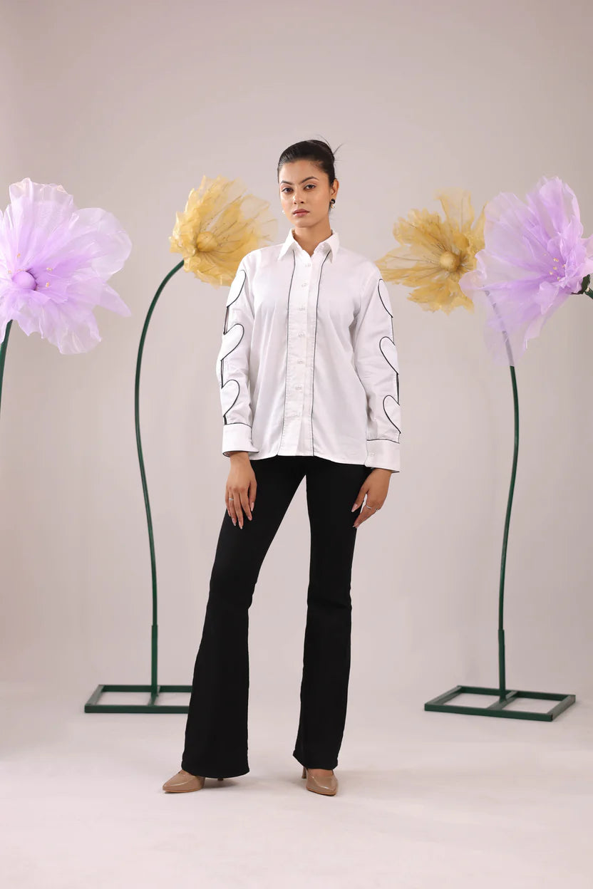 THE WHITE HEART SLEEVE COTTON SHIRT WITH WIDE PLACKET