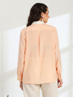 Floréa Peach Hand Embroidered French lace Silk Linen shirt