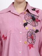 Pink stripes embroidered shirt