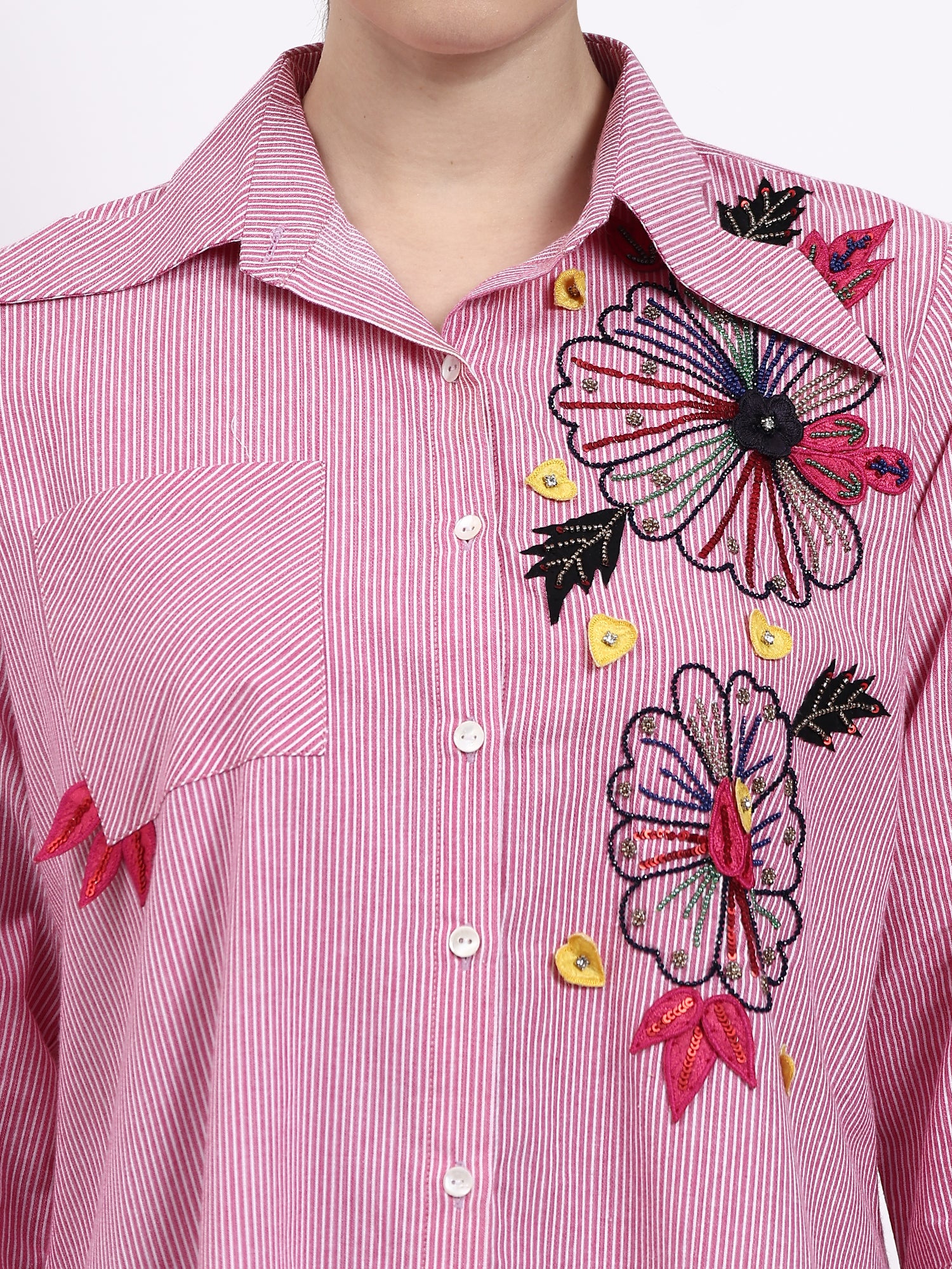 Pink stripes embroidered shirt