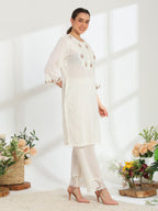 Lumiere Ivory Hand Embroidered French lace cotton dobby Kurta set