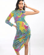 Colour Splash Printed One Shoulder Dress