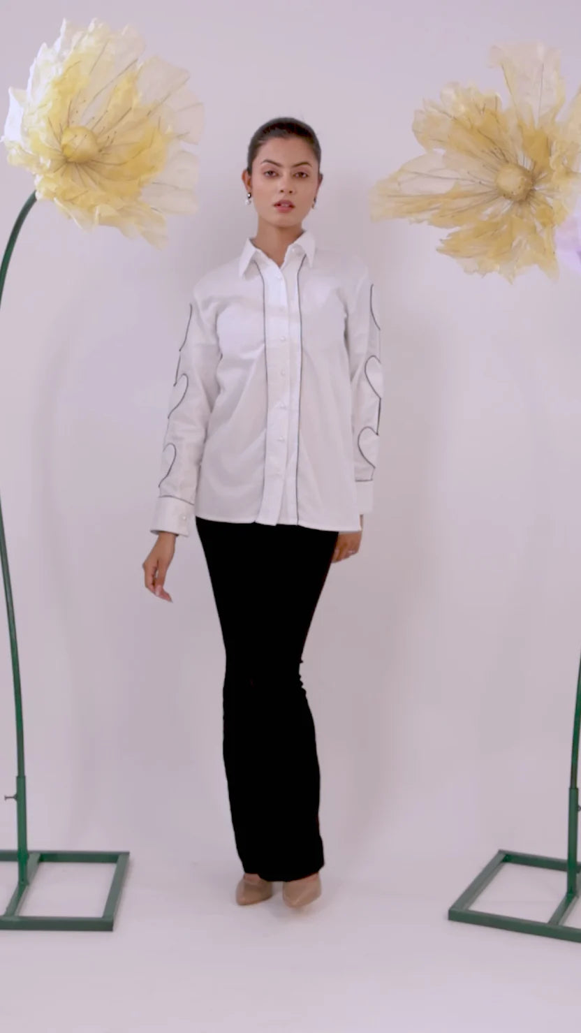 THE WHITE HEART SLEEVE COTTON SHIRT WITH WIDE PLACKET - BeyondStiches