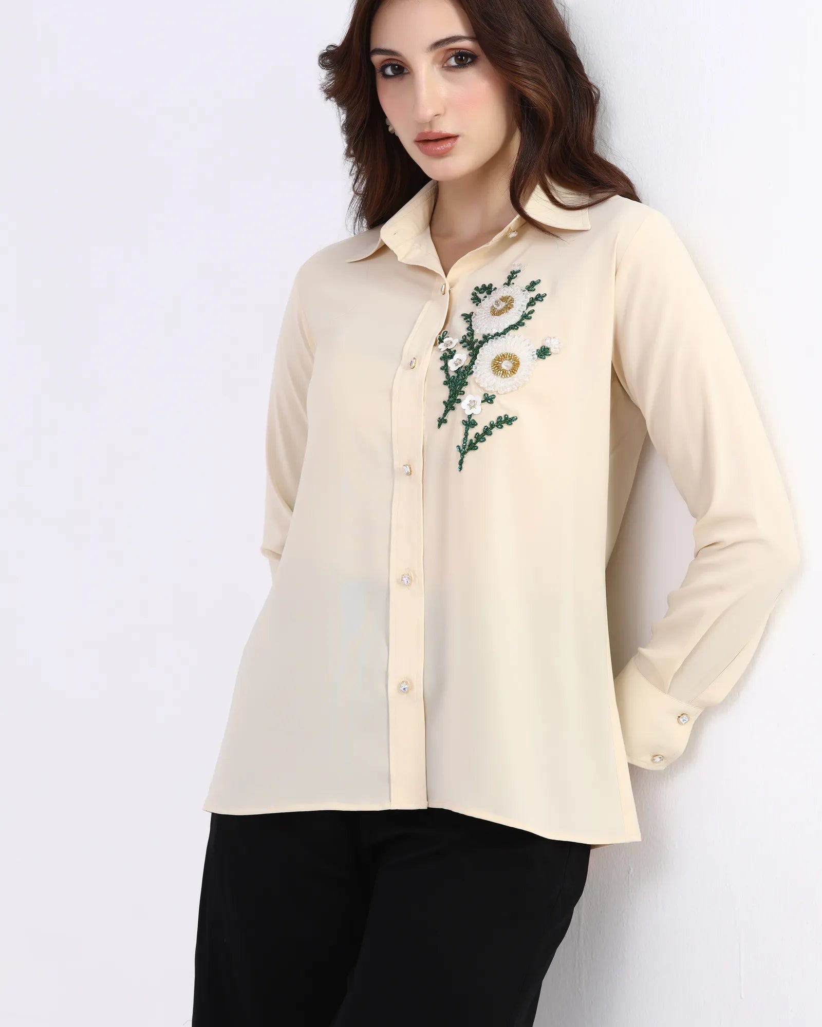 Ivory Bloom Embellished Shirt