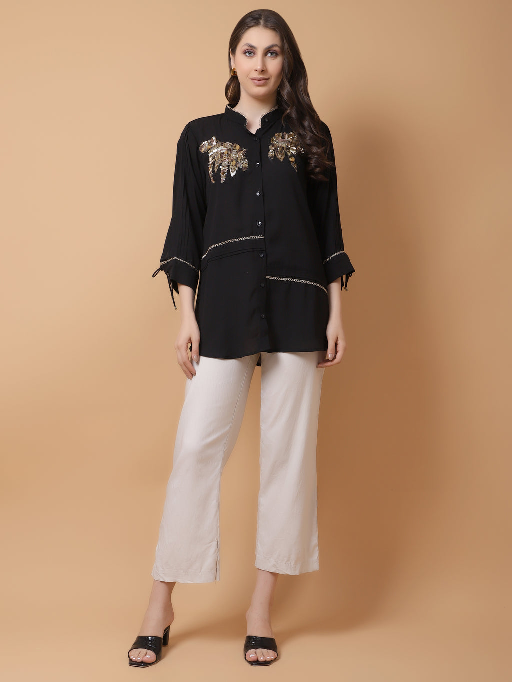 Black Georgette Embroidered Shirt - Gagan Vohra